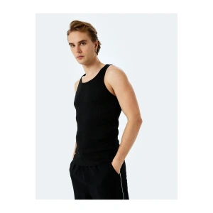 Bisiklet Yaka Slim Fit Kolsuz Fitilli Basic Atlet