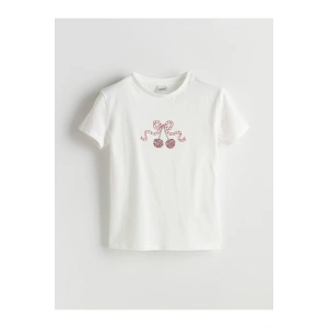 Bisiklet Yaka Taşlı Kız Çocuk Tişört