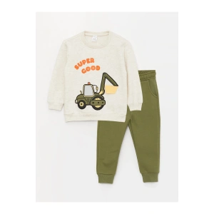 Bisiklet Yaka Uzun Kollu Baskılı Erkek Bebek Sweatshirt ve Eşofman Altı 2li Takım