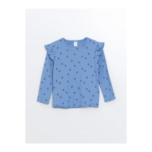 Bisiklet Yaka Uzun Kollu Çiçekli Kız Bebek Tişört