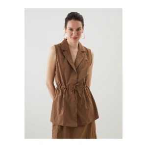 Ceket Yaka Keten Görünümlü Kadın Klasik Yelek