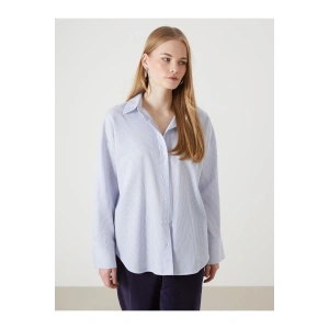 Cizgili Oversize Oxford Kadin Gomlek