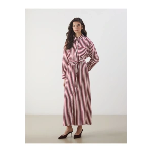 Çizgili Poplin Gömlek Elbise