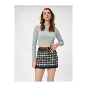 Crop Kazak Triko Yarım Balıkçı Yaka Ribanalı