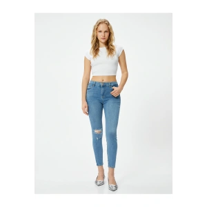 Dar Kesim Yüksek Bel Kot Pantolon Yıpratmalı Esnek Cepli Pamuklu - Carmen Skinny Jeans