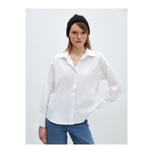 Düz Uzun Kollu Oversize Poplin Kadın Gömlek
