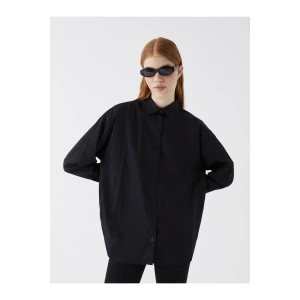 Düz Uzun Kollu Poplin Kadın Gömlek