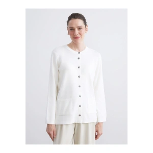 Ekru Bisiklet Yaka Kadın Triko Hırka