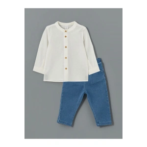 Ekru Hakim Yaka Erkek Bebek Gömlek Ve Pantolon 2li