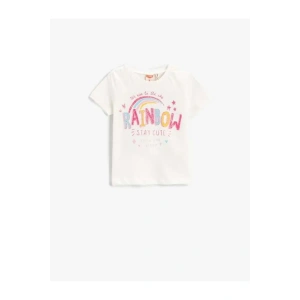 Gökkuşağı Baskılı Kısa Kollu Kız Bebek Tişört Pamuklu