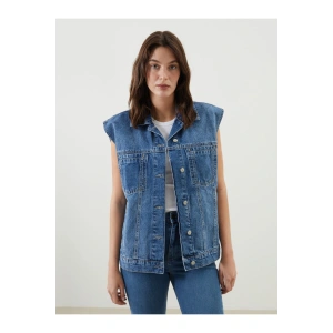 Gömlek Yaka Kadın Jean Yelek