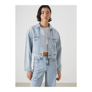 Gömlek Yaka Oversize Crop Kadın Jean Ceket