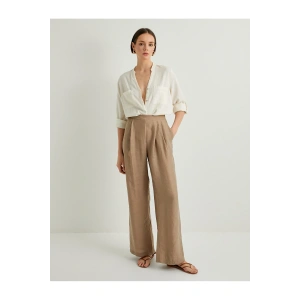 Hakim Yaka Gömlek Uzun Kollu Düğmeli Viskon Keten Karışımlı Standart Kesim