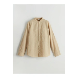 Hakim Yaka Keten Karışımlı Erkek Çocuk Gömlek