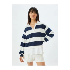 Kadın Sweat 5wal10446ık Lacivert Çizgili