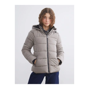 Kahverengi Kapüşonlu Kadın Şişme Mont