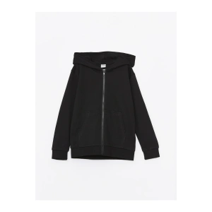 Kapüşonlu Basic Uzun Kollu Erkek Çocuk Fermuarlı Sweatshirt