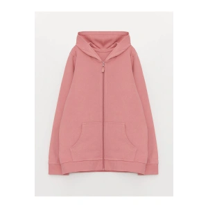 Kapüşonlu Basic Uzun Kollu Kız Çocuk Fermuarlı Sweatshirt