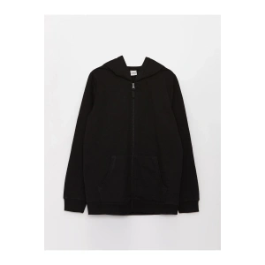 Kapüşonlu Basic Uzun Kollu Kız Çocuk Fermuarlı Sweatshirt