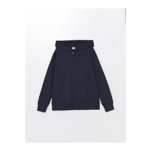 Kapüşonlu Basic Uzun Kollu Kız Çocuk Fermuarlı Sweatshirt (W4)