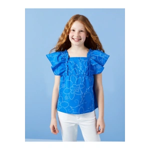 Kare Yaka Çiçekli Kız Çocuk Bluz