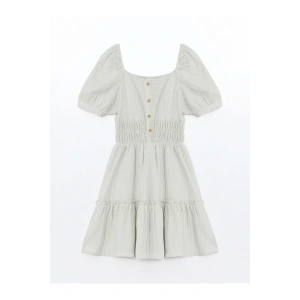 Kare Yaka Kısa Kollu Kız Çocuk Elbise