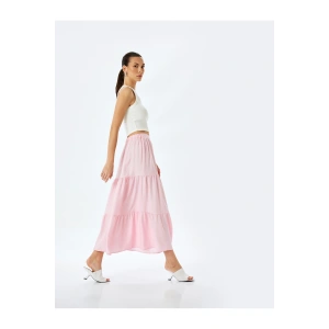 Katmanlı Yüksek Bel Uzun Viskon Etek