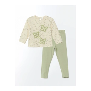 Kids Bisiklet Yaka Kelebekli Kız Çocuk Tişört ve Tayt 2li