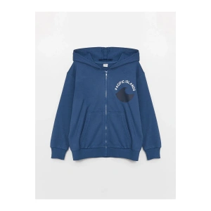 Kids Kapüşonlu Baskılı Uzun Kollu Erkek Çocuk Fermuarlı Sweatshirt