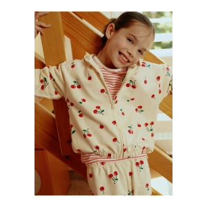 Kiraz Baskılı Kız Çocuk Fermuarlı Sweatshirt (W5)