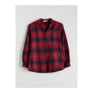 Kirmizi Gömlek Yaka Ekose Bluz