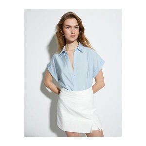 Kısa Kollu Gömlek Viskon Klasik Yaka Dokulu