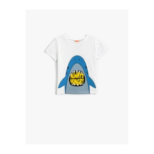 Köpek Balığı Baskılı Kısa Kollu Tişört Pamuklu