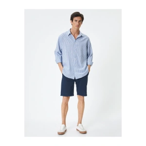 Kumaş Şort Bermuda Chino Slim Fit Düğmeli Cepli Katlı Paça