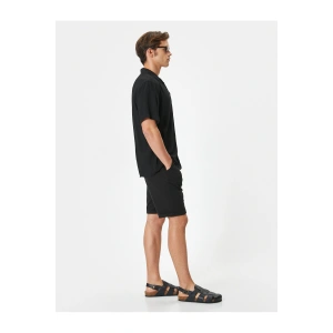 Kumaş Şort Bermuda Chino Slim Fit Düğmeli Cepli Katlı Paça