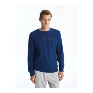 Lacivert Bisiklet Yaka Uzun Kollu Baskılı Erkek Sweatshirt
