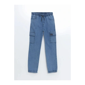 LC WAİKİKİ LCW Kids Orta İndigo Beli Lastikli Erkek Çocuk Kargo Jean Pantolon