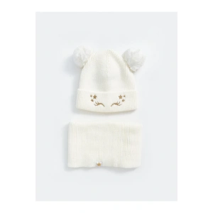 LCW ACCESSORIES Ekru Nakışlı Kız Çocuk Atkı ve Bere