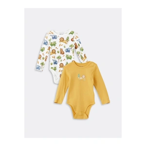 LCW baby Bej Baskılı Uzun Kollu Erkek Bebek Çıtçıtlı Body 2li