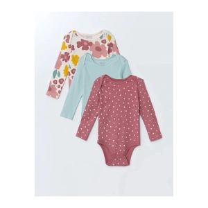 LCW baby Bej Bisiklet Yaka Kız Bebek Çıtçıtlı Body 3lü