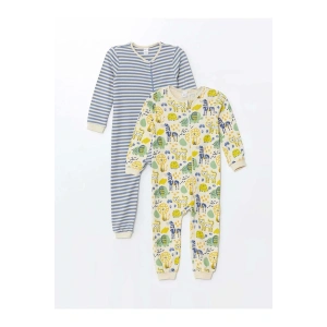 LCW baby Bej Bisiklet Yaka Uzun Kollu Baskılı Erkek Bebek Tulum 2li