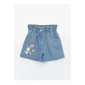 LCW baby Beli Lastikli Baskılı Kız Bebek Jean Şort