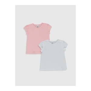 LCW baby Beyaz Bisiklet Yaka Kısa Kol Basic Kız Bebek Tişört 2li