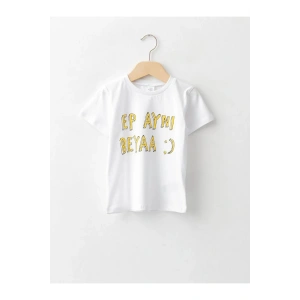 LCW baby Beyaz Bisiklet Yaka Kısa Kollu Baskılı Erkek Bebek Tişört