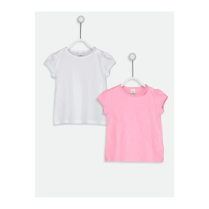 LCW baby Beyaz Bisiklet Yaka Kısa Kollu Kız Bebek Tişört