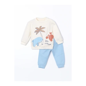 LCW baby Bisiklet Yaka Baskılı Erkek Bebek Sweatshirt ve Eşofman Alt 2li
