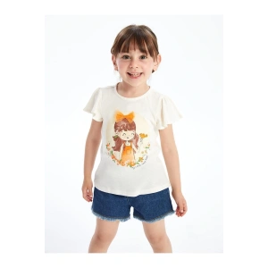 LCW baby Bisiklet Yaka Kısa Kollu Baskılı Kız Bebek Tişört