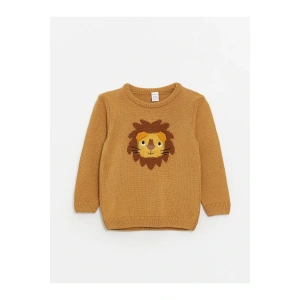 LCW baby Bisiklet Yaka Uzun Kollu Desenli Erkek Bebek Triko Kazak