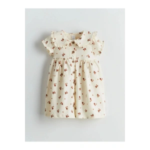 LCW baby Ekru Bebe Yaka Çiçekli Kız Bebek Elbise