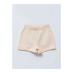 LCW baby ekru Beli Lastikli Pamuklu Kız Bebek Şort